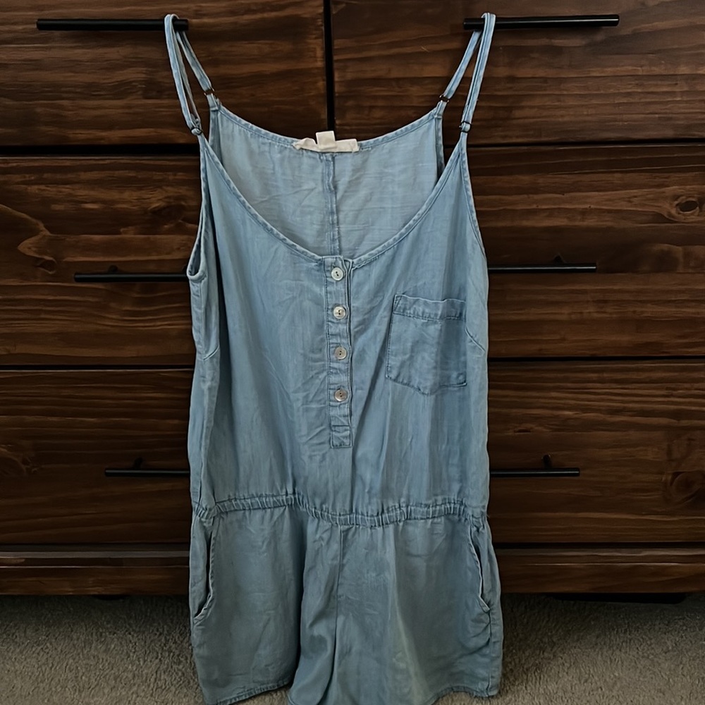 Chambray shorts romper